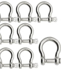 Beefy Heavy Duty 304 Stainless Steel Bow Shackle Screw Pin Anchor D Ring Rigging Hardware 5/32 Inch 8 Pack displayed in a grid layout.