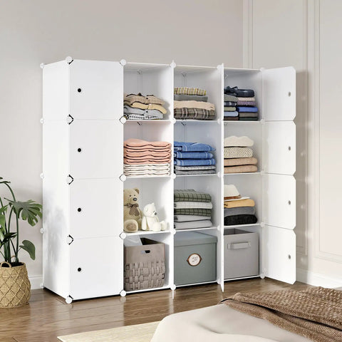 Massive 16 Cube Storage Organizer With Doors In White For Closet Living Room Or Office 14x18x14 Modular Shelves Dresser Style Cabinet