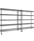 Badass Heavy Duty Five Tier Wire Shelving With Smooth Rollin Caster Wheels And Adjustable Steel Storage Rack For Garages Workshops And Commercial Spaces, featuring spacious tiers.