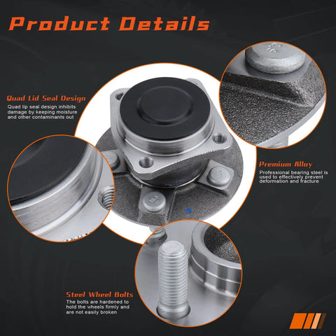 Close-up of Pair Rear Wheel Bearing And Hub Assembly For Toyota Celica 2000 To 2005, Corolla 2003 To 2008, Matrix 2003 To 2008, And Pontiac Vibe 2003 To 2008 5 Lug Non ABS FWD Only