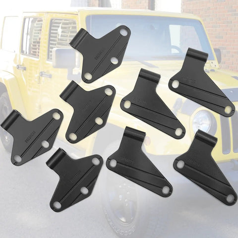 8 Pcs Body Door Hinge Set For Wrangler JK JKU Unlimited 07 18 Aluminum Interior Door Hinges Kit Black Heavy Duty Replacement SagProof Easy Install Smooth Door Alignment shown with yellow Jeep in background