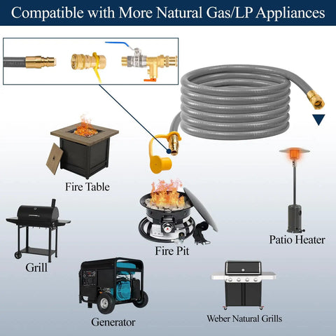 Three Eighths Inch ID Natural Gas Hose With Quick Connect For Low Pressure Propane To Natural Gas Conversion Kit Twelve Foot