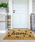 Front Door Mat 17x30 Welcome Mat With Paws Pattern outside door, faux coco coir, non-slip backing, for porch and indoor use