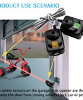 Upgraded 820CB Garage Door Sensor Kit With Bracket For LiftMaster Chamberlain Craftsman Openers After 1997 Replacement 41A5034 G801CB P 801CB 041 0136 Compatible No Programming Required No Brainer Install showing red laser and obstacle detection.
