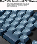 Close-up of OSA profile double-shot PBT keycaps on wireless mechanical keyboard for smooth typing experience in marathon sessions.