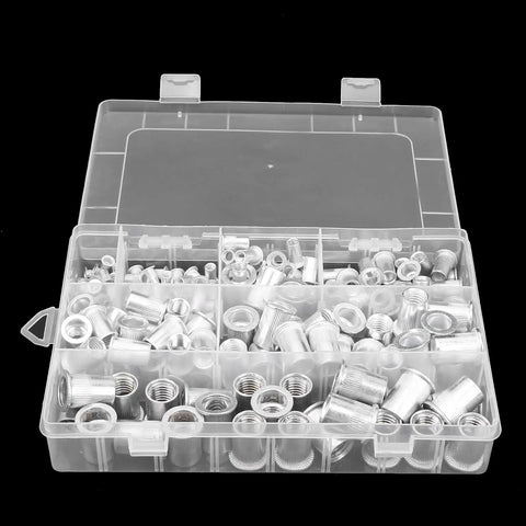 Heavy Duty 175 PC Aluminum Rivet Nut Assortment Kit With Snap Install Tool For Mechanic Shops Furniture Assemblage And Equipment Repair Tasks That Lock In A Bulletproof Thread Every Time Zero Hassle Required