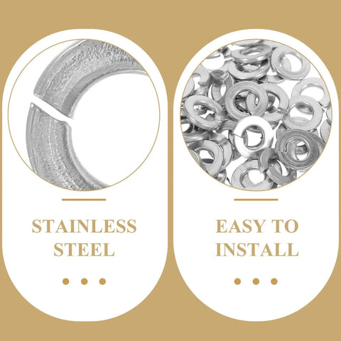 100 Pcs 304 Stainless Steel Spring Lock Washers Set For Repair And Industrial Use Non Slip Metal Fasteners One Quarter Inch Split Locking Washers Kit Built To Last Maintenance Essentials, close-up of 304 stainless steel split lock washer set