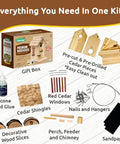 Premium Wooden Bird House Kit For Adults Build It Yourself Bird House And DIY Woodworking Project with cedar pieces, shingles, and glue.