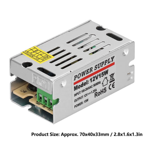 Solid As A Rock Regulated Switching Power Supply 12 Volt 0.25 Amps 15 Watt Led Driver in metal housing for efficient LED use.