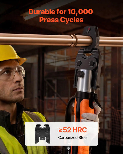 Technician using ProPress 5-Piece Pressing Kit With 1/2, 3/4, 1 And 1-1/4 Inch Rings And R8 Actuator For Copper Piping.