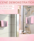 Game Changing Shower Wall Hair Catcher With Reusable Silicone Bristles For No Sweat Drain Protection Collecting Loose Hairs Effortlessly And Detachable Design Making Cleaning Super Chill For Pink Tubs on wall.