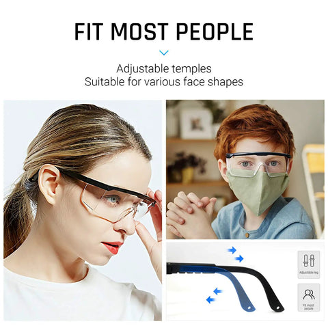 Clear Anti Fog Safety Glasses With UV400 Protection, Anti Scratch Lenses, Adjustable Temples, Unisex Eyewear worn by adults and child