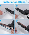 Installation steps for Heavy Duty Electric Mini Belt Sander With Knockout Rubber Grip And Variable Speed for smooth sanding.