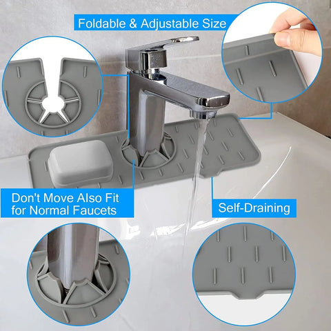 Set Of 3 Silicone Faucet Drip Catchers For Kitchen Sink Non Slip Splash Guard Mats Water Catcher Pads Drying Mat close-up
