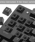 Oil King V2 Pre Lubed 5 Pin Linear Keyboard Switches For Mechanical Keyboards, 90 Pack, Ultra Smooth Linear Action, Actuation 55gf, Bottom Force 65gf, Travel 4mm, Life 60 Million Cycles, Gold Contact, 2 Pin Or 4 Pin LED Compatible. Pre-lubed black switch plate