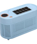 Portable Mini Ice Maker Countertop Chill Factory Makes 10 Clear Ice Cubes In 15 Minutes with sleek blue design and perforated sides.