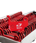 Heavy Duty Disc Brake Pads Crafted For Badass Stopping Power And Tight Control On Mountain Bikes Featuring Whisper Quiet Operation in a red box.