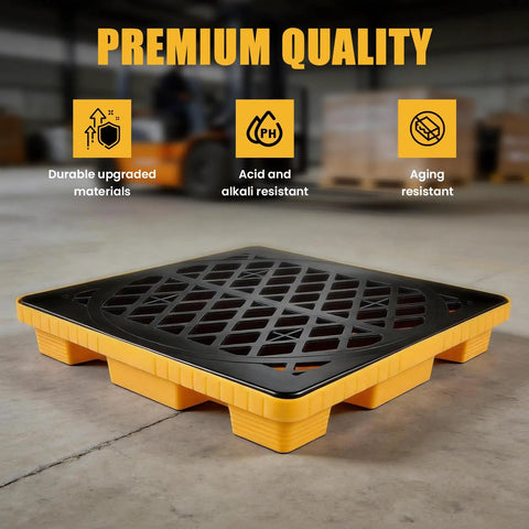 Spill Containment Platform 24 Inch Square 4 Inch Deep Heavy Duty Plastic Pallet With Drain 6 Gallon Sump Fits One 55 Gallon Drum