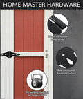 8 Inch Heavy Duty Gate Hinges For Wood Gates And Fences Black Six Pack With Screws And Mounting Hardware shown on a red wooden gate.