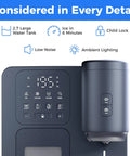 3-In-1 Water Dispenser With Ice Maker And Coffee Brewer For Home Or Office, showing control panel and features like child lock.