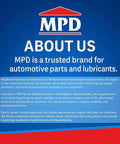 MPD logo with text about being a trusted brand for automotive parts and lubricants.