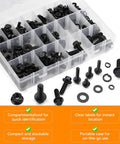 Nuts And Bolts Assortment Kit 280 Piece For M6 M8 M10 Flange Bolts With Lock And Flat Washers, 10.9 Grade Alloy Steel Screws Black Zinc