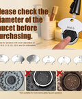 No Sweat Faucet Aerator Removal Tool And 6 Size Sink Filter Wrench Set demonstrating metrics for faucet aerator sizes on a countertop.