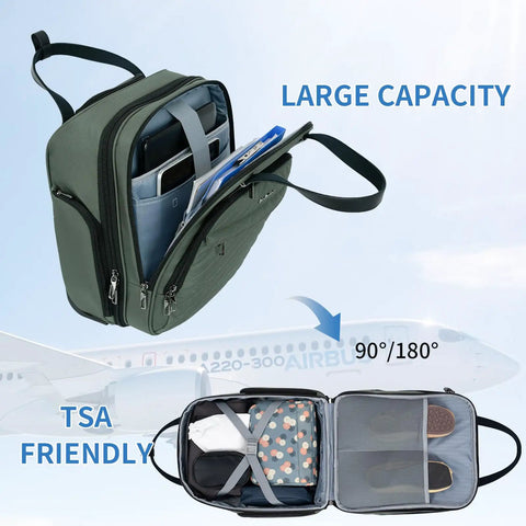 Underseat Carry-On Roller Luggage 16 Inch Lightweight Bag With Wheels For Men And Women, open showing compartments and TSA friendly feature