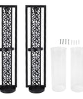 Vintage Hollow Out Metal Wall Sconce Kit Two Piece Candle Holder Set With Glass Covers For Living Room Bedroom Bathroom And Dining Area Easy Install Iron Wall Decor, black iron set with glass covers and mounting screws