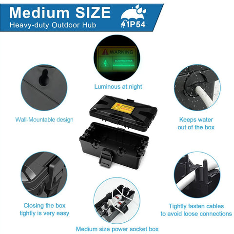 Medium Weatherproof Electrical Box For Rock Solid Power Strip Guard And Extension Cord Tidy Up With Secure Rubber Latches Rain Debris Shutoff crafted for outdoor use.