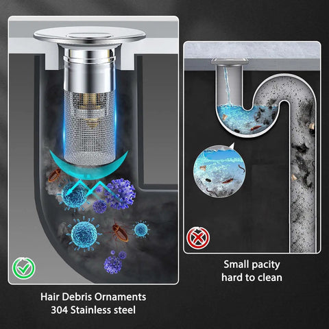No Drama Bathroom Sink Stopper And Hella Strong Hair Catcher With Smooth Pop Up Drain Plug Built In Strainer Basket Universal Replacement Filter Trapping Every Strand Quick Easy Drainage Big Time Value Twin Set