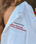 Personalized Embroidered Lab Coat For Men And Women With Your Name Custom Text In Colorful Fonts White Lab Coat Gift For Doctors Scientists And Students Dope Look Professional Fit Clear Preview Included, showing embroidered name and title on shoulder