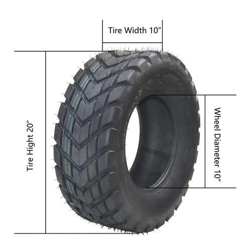 All Terrain Tubeless Off Road ATV UTV Tires Set Of 2 20X10-10 6PR Deep Tread High Traction shown with size specifications.