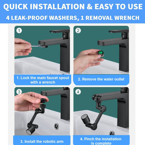 Ultra Versatile 1440 Degree Rotating Faucet Extender For Kitchen And Bath, 1080 Plus 360 Swivel Angles installation steps