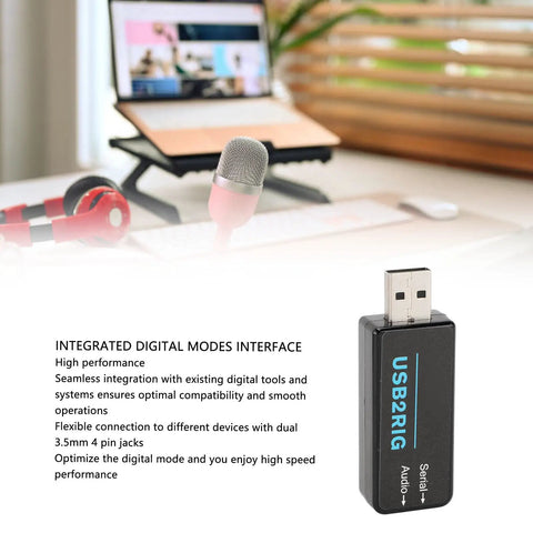 Amateur Radio Audio Interface With Built In Sound Card And Serial Port Two In One For Integrated Digital Modes next to microphone