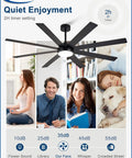 66 Inch Black Ceiling Fan With Lights For Indoor Outdoor Spaces Slick Remote And App Control, quiet DC motor illustration.
