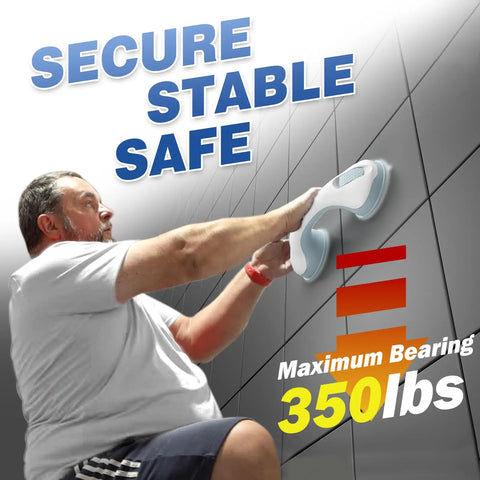 Man demonstrating Heavy Duty Grab Bars 12 Inch 2 Pack ADA Compliant Shower Safety Handrails For Seniors And Elderly Suction Cup Grips