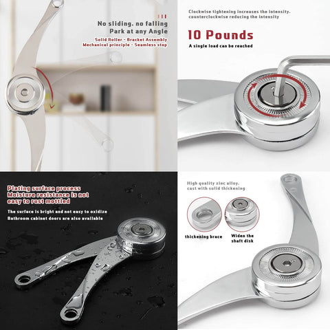 Heavy Duty Built To Last Soft Close Lid Support Hinges For Lids And Toy Boxes, Adjustable Lift Up Cabinet Door Hinges, zinc alloy satin nickel finish, close-up view