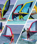People using 4.2 Sq M Inflatable Surfing Wing for Windsurf Foil Sailing, showing Oxford cloth and PVC construction.