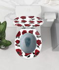 Toilet Seat Round Resin for Bathroom with red rose design, top view on white toilet, measures 14.5" x 16.5".