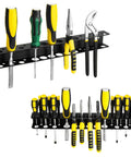 Wall Mounted Screwdriver And Pliers Organizer Rack For Garage, Heavy Duty Metal Tool Storage Shelf, Black 15.75 Inch, tools displayed.