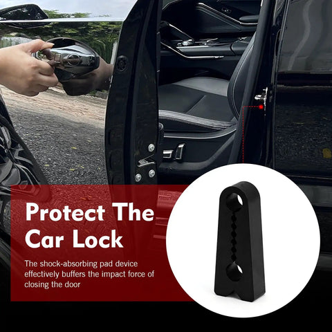 Heavy Duty Silicone Car Door Slam Blockers Four Piece Set Universal Vehicle Shock Absorbers For Zero Thud Rides Smoother Panel Closes And Rust Shield In Glossy Black installed on a car door.