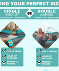 Comparison of single and double Versatile Camping Hammock For One Or Two Portable And Lightweight Includes Two Tree Straps And Built In Carry Bag Totally Great For Outdoor Indoor Beach And Camping Supports Up To 400 Lbs Easy Setup And Tree Friendly Straps