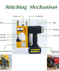 Heavy Duty Portable Bag Sealing And Stitching Machine For Woven Bags, Nonwoven Fabrics And Leather - Cordless 36V Battery Pack, The Go-To On-The-Go Packing Tool For Warehouse And Farm, Yellow, stitching mechanism diagram