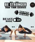 Women exercising with Three Piece Gym Wall Decal Be Stronger Than Your Excuses No Pain No Gain Beast Mode Inspirational Quotes Vinyl Wall Art