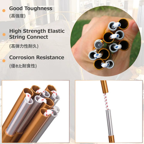 Two Pack Tent Pole Repair Kit And Replacement Poles For Camping And Hiking Aluminum Alloy 7001 T6 Adjustable Splint Support Easy Assembly With Elastic Cord Gold Finish 333 cm Total Length
