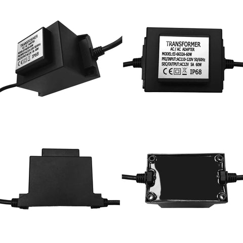 Outdoor LED Lighting Power Supply 12V AC Transformer 60W IP68 Waterproof multiple angles