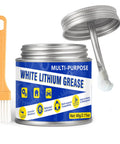 Do It All Lithium Grease 60 Ml For Hinges, Bearings, Gears And More with brush, labeled jar open, showing grease texture