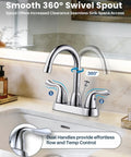 Two-Handle Chrome 4-Inch Centerset Bathroom Faucet with 360-Degree Rotating Spout on Vanity Sink