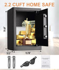 Fireproof And Waterproof Home Safe With Keypad Lock, 2.2 Cu Ft Large Lock Box Cabinet Safe, Solid Steel Construction, Pry Resistant Door And Concealed Hinges For Office, Hotel, And Home Use, open with valuables inside